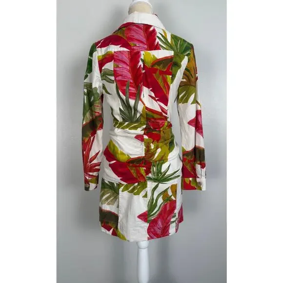 Farm Rio Spring Forest Long Sleeve Linen Blend Mini Dress White Multi Small - Picture 9 of 16